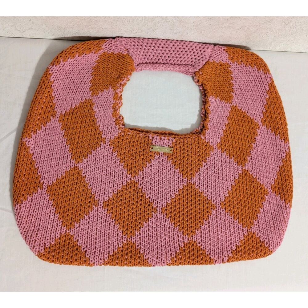 NWOT Kopari Diamond Knit Small Hand Bag Circle Pink Orange Summer Boho Beachy